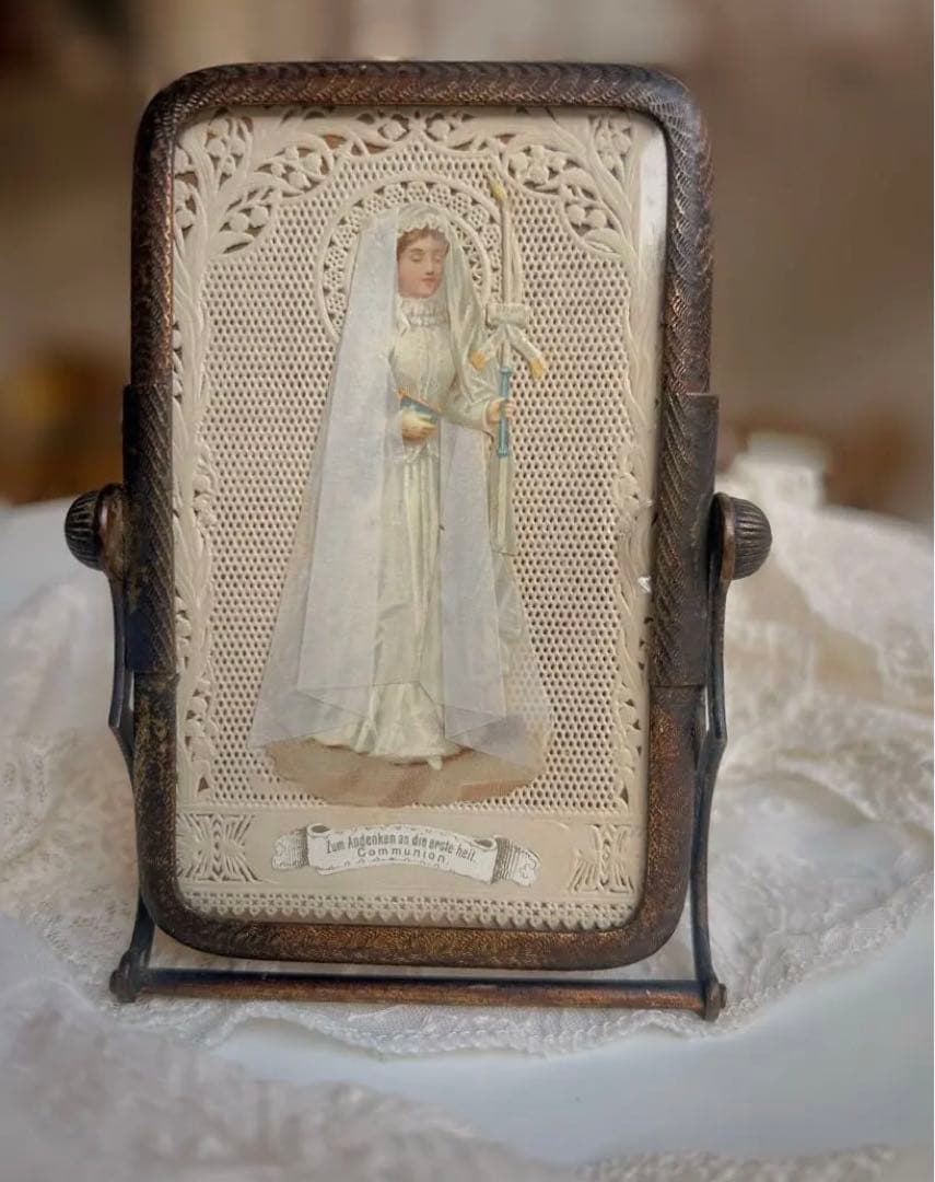 1900年代初頭 フランス製 アンティーク 回転式フォトフレーム＋ホーリーカード 1900年代初頭 フランス製 アンティーク 回転式フォトフレーム＋