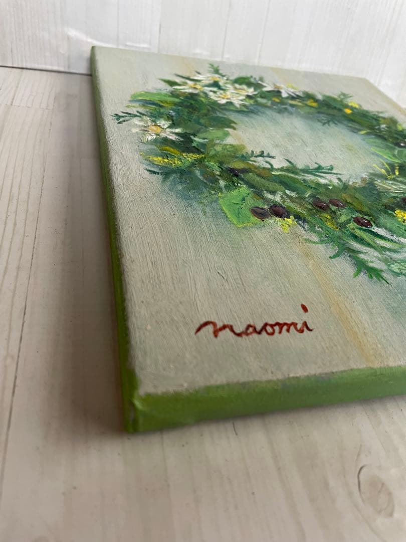 【油彩画】　「グリーンリース」　Ｆ3号 油絵