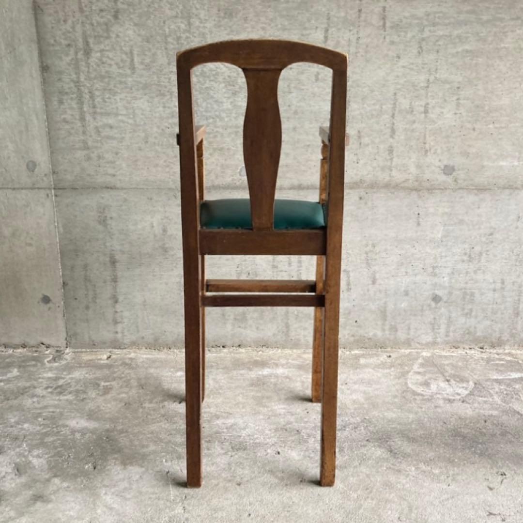 古い味のある子供椅子 ハイチェア 木製 飾り台 緑色 家具 レトロ