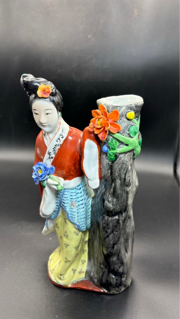 中国美術 古玩 色絵陶人形 陶器人形 高さ約26cm 置物 オブジェ 古董品