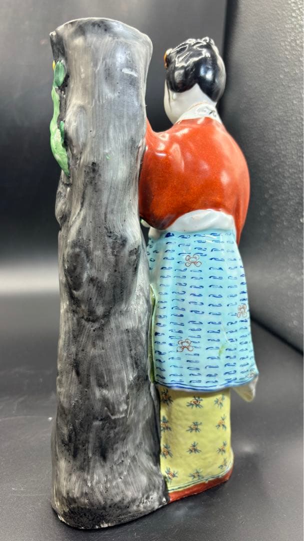 中国美術 古玩 色絵陶人形 陶器人形 高さ約26cm 置物 オブジェ 古董品