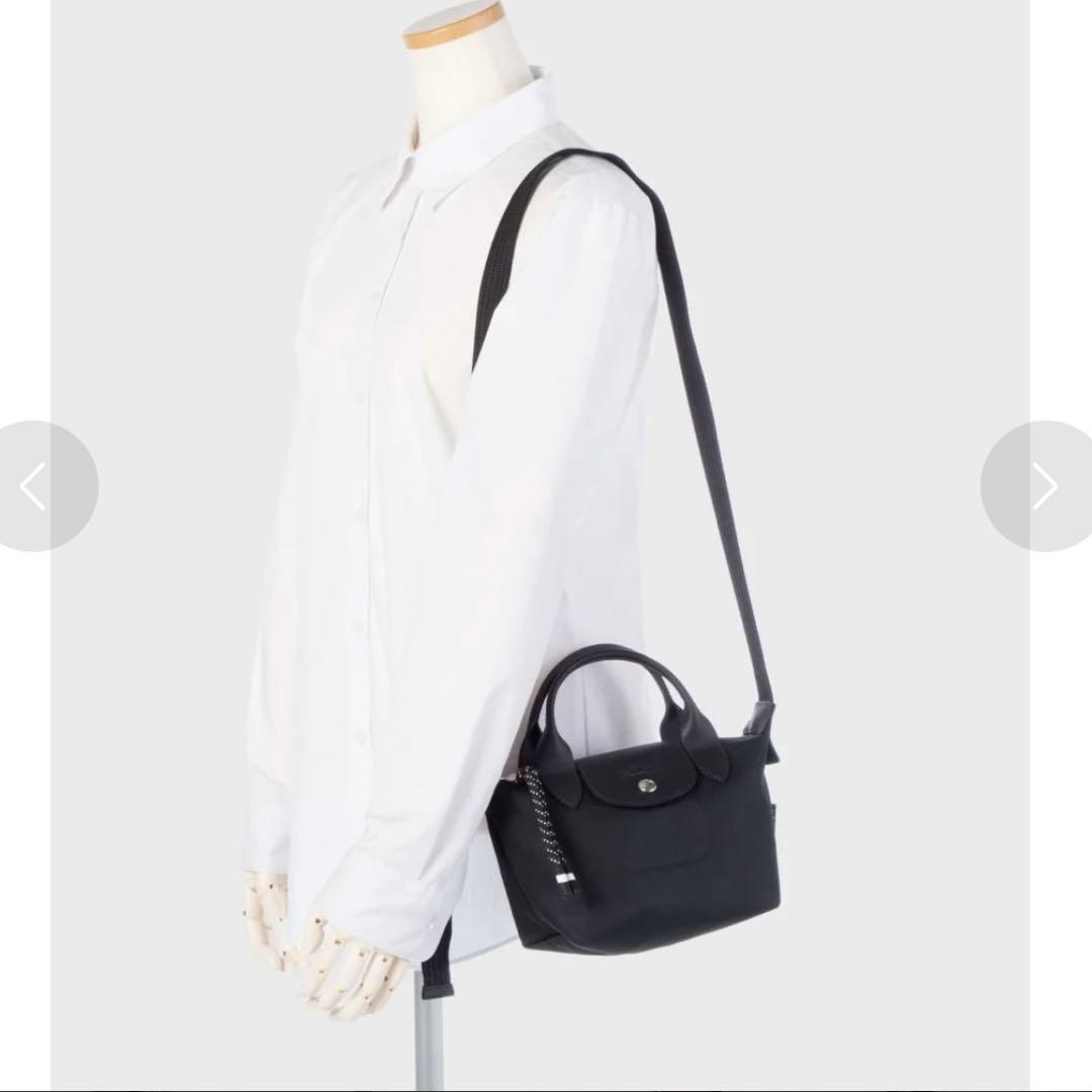 ロンシャン　ブラック ナイロン レザー ショルダーバッグ　Longchamp