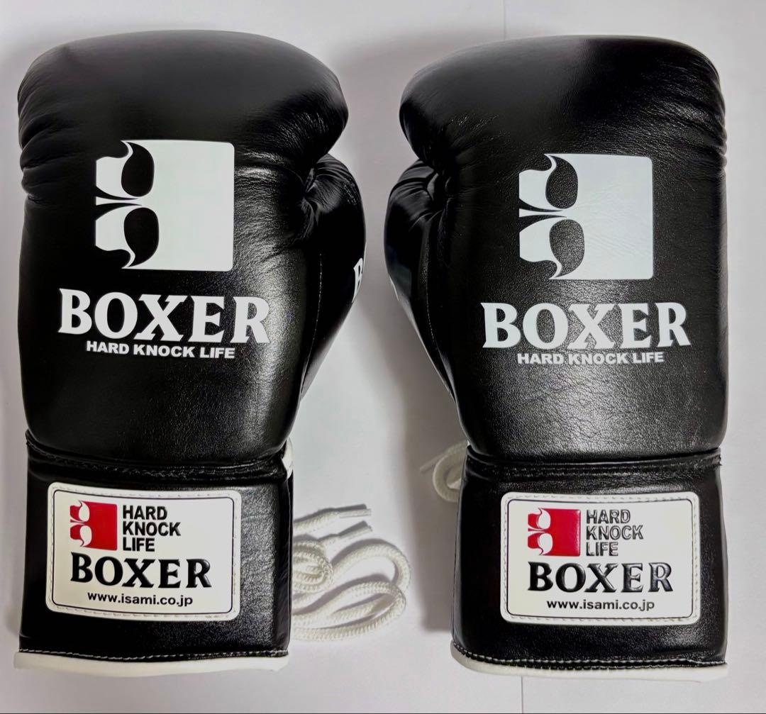 （値下げ）ISAMI BOXER 試合用 ボクシンググローブ 8oz 紐式　黒 値下げ）ISAMI BOXER 試合用 ボクシンググローブ 8oz 紐式 黒 BOXER