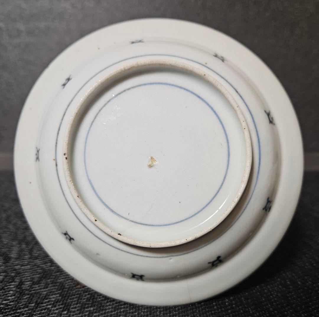 【本物保証❗️】江戸時代前期　藍九谷　獅子に唐草文様　墨弾技法縁　14.0cm皿