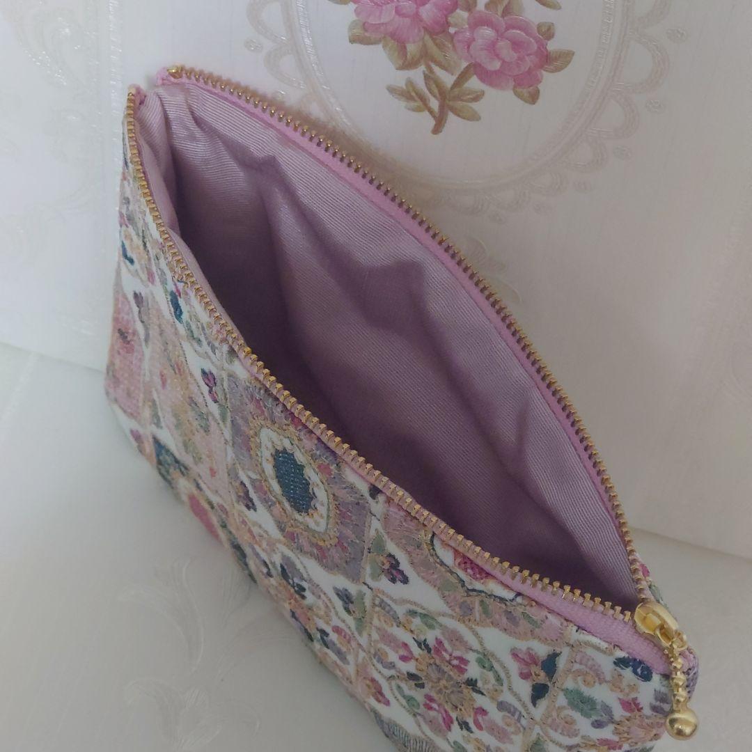 コロ様 インド刺繍生地 ポーチ ハンドメイド