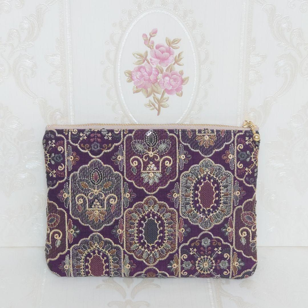 コロ様 インド刺繍生地 ポーチ ハンドメイド