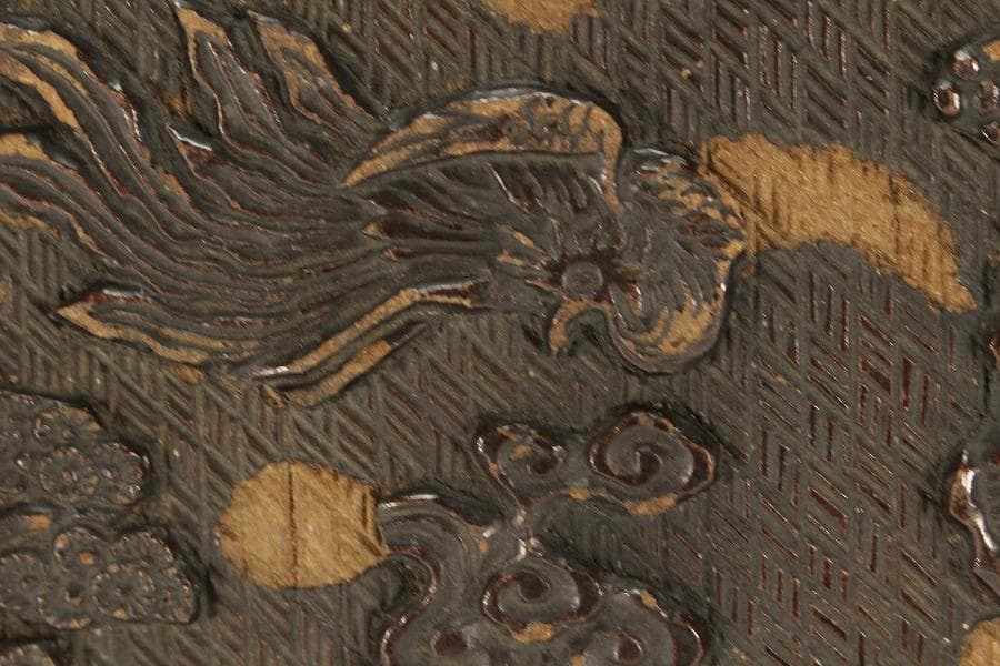 中国美術 彷 堆黒 具利縁 人物鳳鶴紋 蓋物(K-YC375) - メルカリ