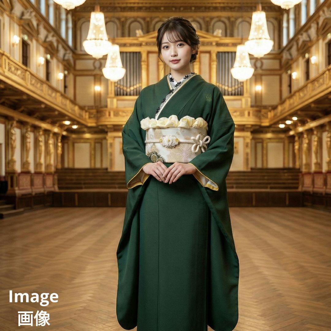 454シンプル モスグリーン【山本寛斎正絹振袖8点フルセット】成人式卒業式