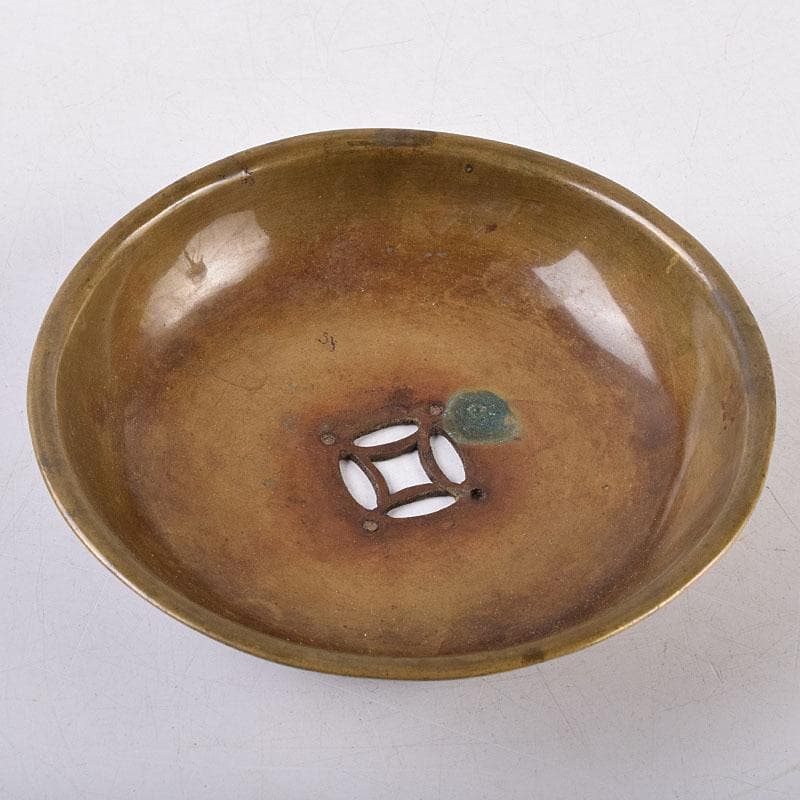 煎茶道具 黄銅 落葉壷 茶こぼし 建水 在銘 共箱 V R8904 美術