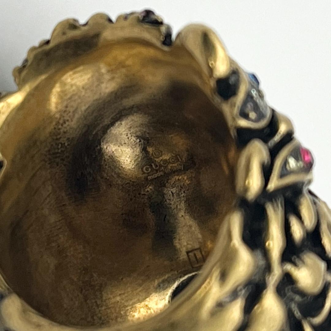 亀様 グッチ ライオンヘッド マルチカラー ラインストーン GP リング 指輪