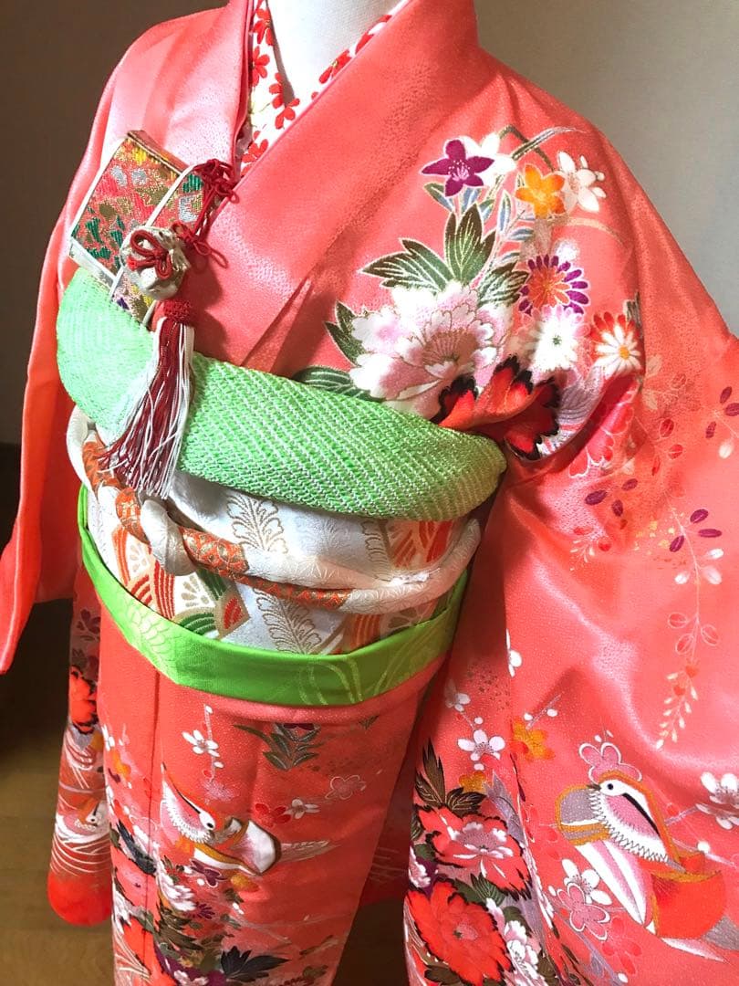 七五三7歳フルセット　サーモンオレンジ　牡丹　おしどり　祝い花❤️