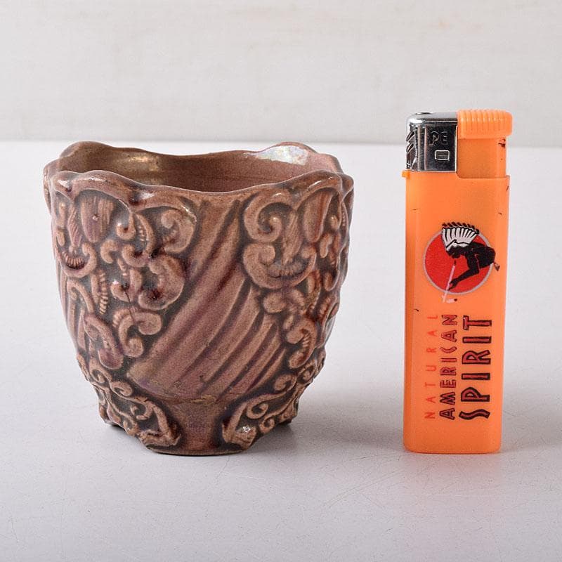 中国 紫交趾 花口酒盃 時代箱 C R8473