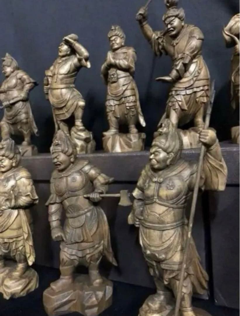 珍品 総柘植材 精密細工 古美術 時代木彫 仏教美術 薬師12神将像一式