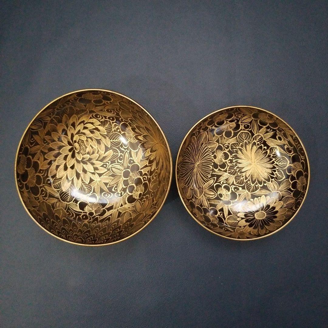 黒漆塗 内総沈金 菊花紋詰 吸物椀 汁椀 茶道具 懐石 菓子椀　1客