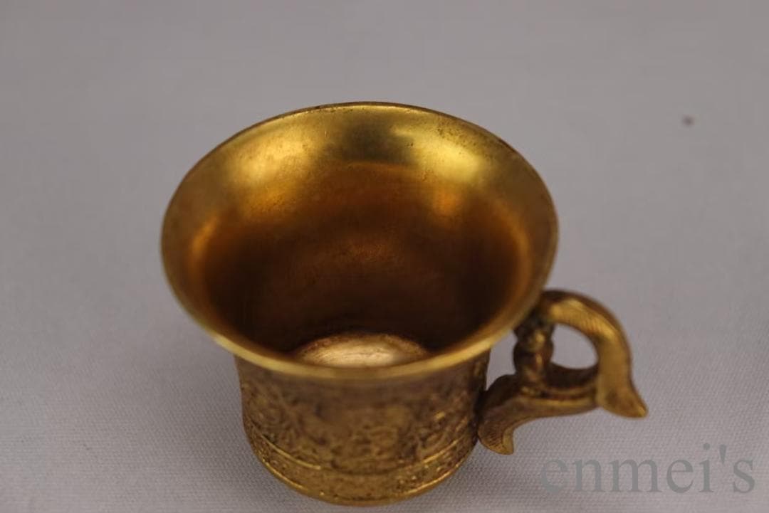 中国古美術 旧蔵 唐代 大唐貞觀款 鍍金銅酒杯 精銅製
