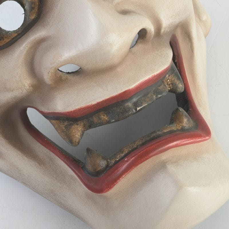 獣の顔 お面 鬼 能面 鬼面 ビンテージ 日本 金色と黒色の 鬼の