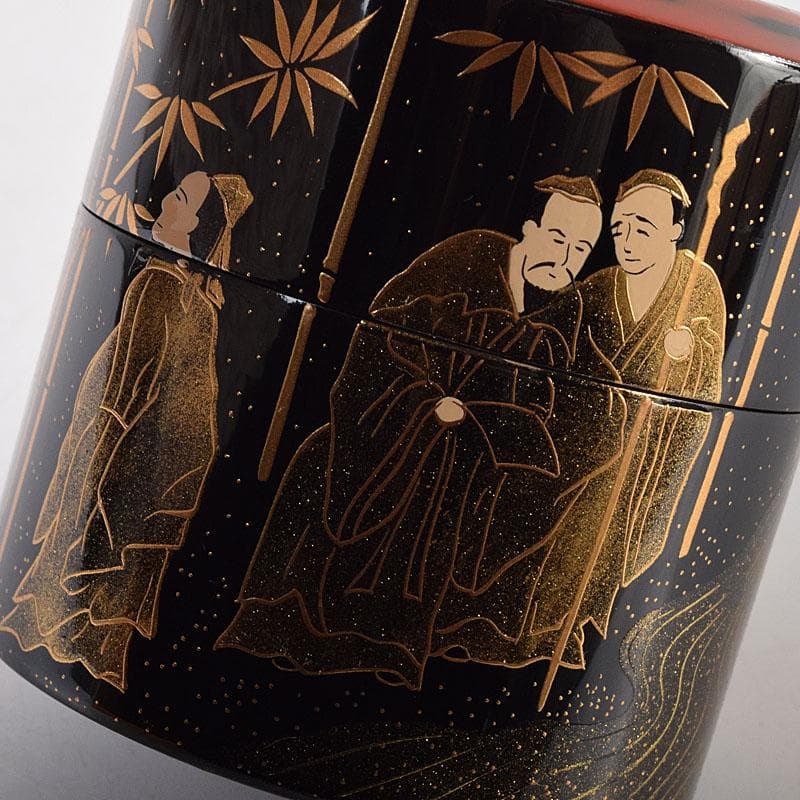 茶道具　吉田祥雲作　七賢人蒔絵　面根来塗　茶器　共箱　V　8157