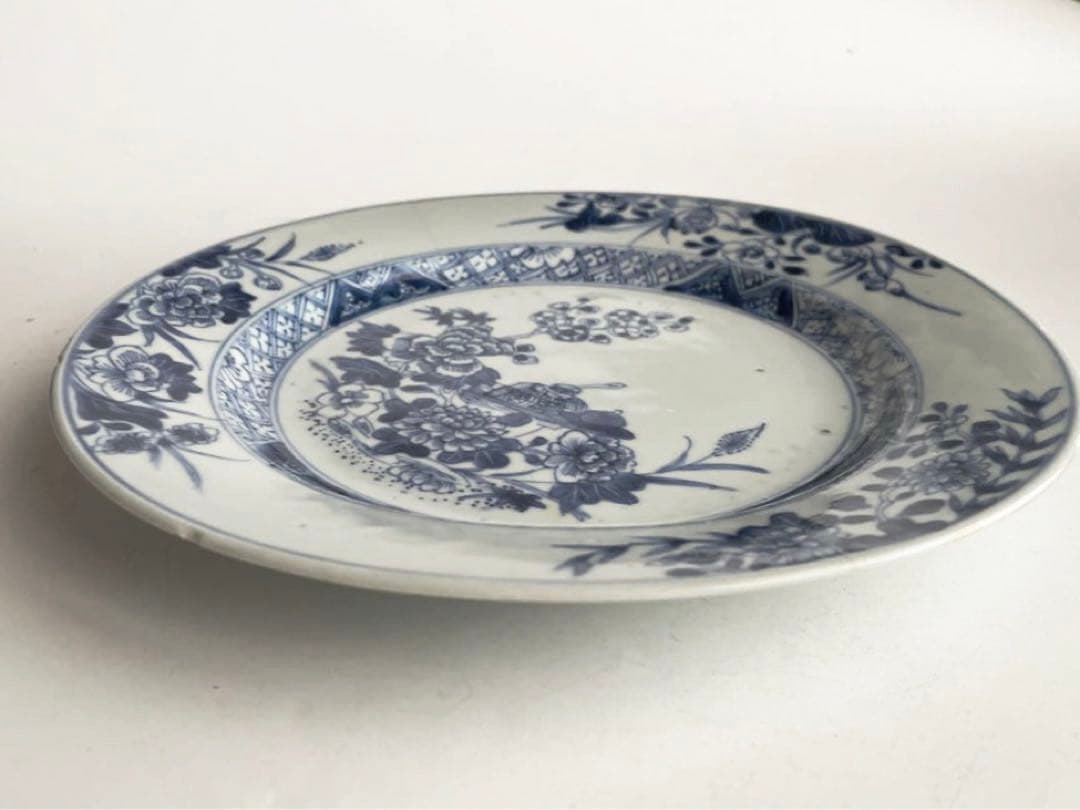骨董　アンティーク　青花　染付　中国古陶磁　中国骨董　染付皿　花文様皿