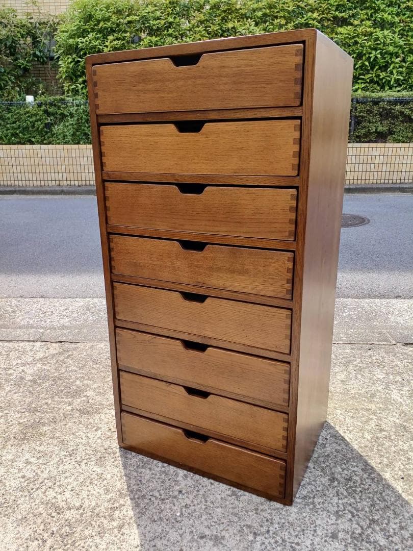 起立木工 チェスト オーク材 8段 棚 引き出し