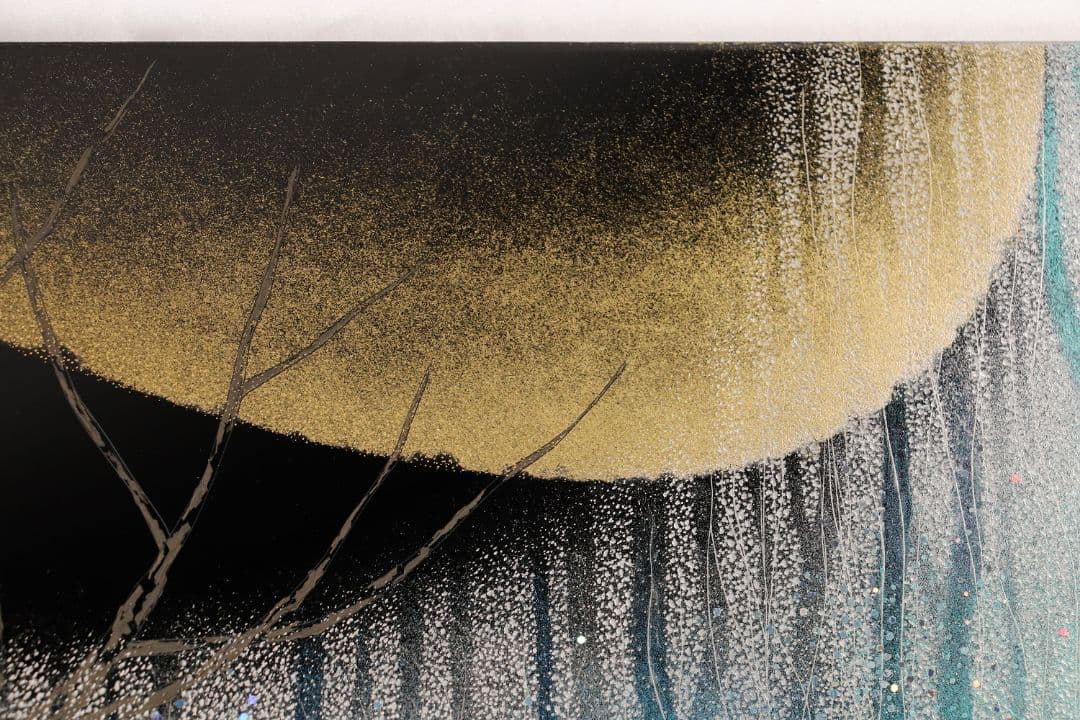 【真作】漆芸画 新木光「月夜の詩」輪島市美術展出品 額装 12号 沈金銀M865