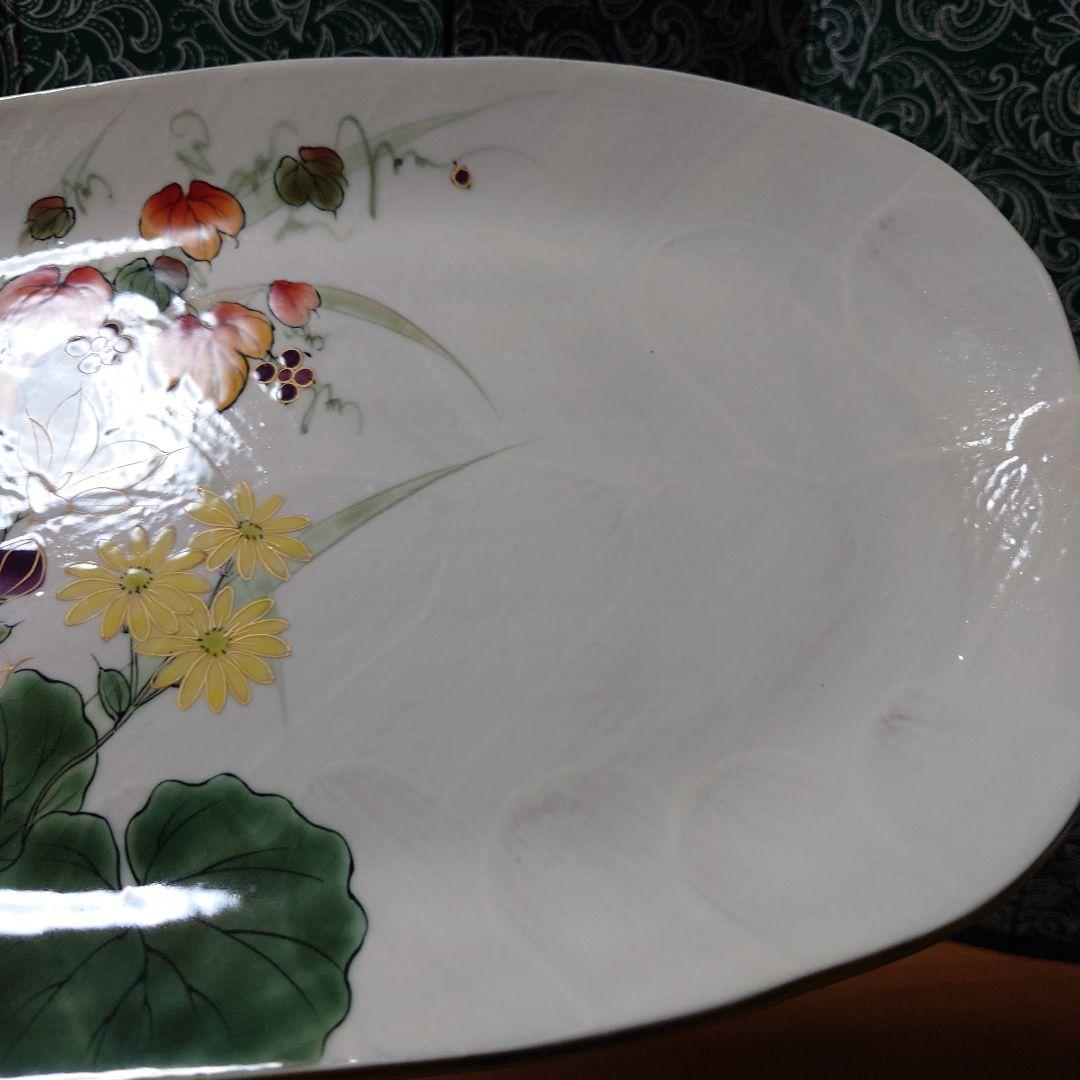 京焼 陶葊 31cm✕21cm 桜 山葡萄 桔梗 石蕗の花 楕円 皿 飾皿