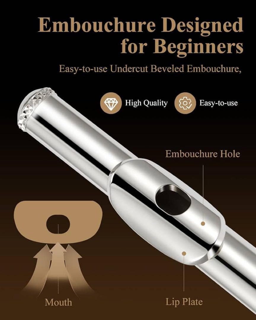 フルート 銀メッキ 16穴 リングキー Eメカ付き オフセット 専門ケース付き