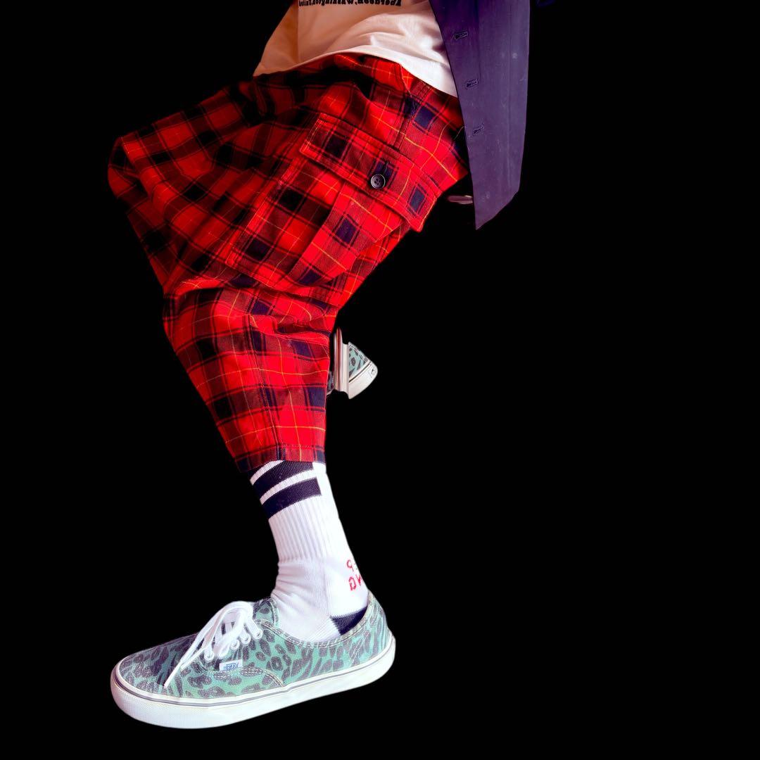 トリココムデギャルソン　赤黒タータンチェック　サルエルパンツ