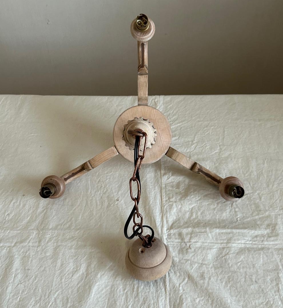 フランスアンティーク　木製シャンデリア　３灯　シャビー　店舗什器