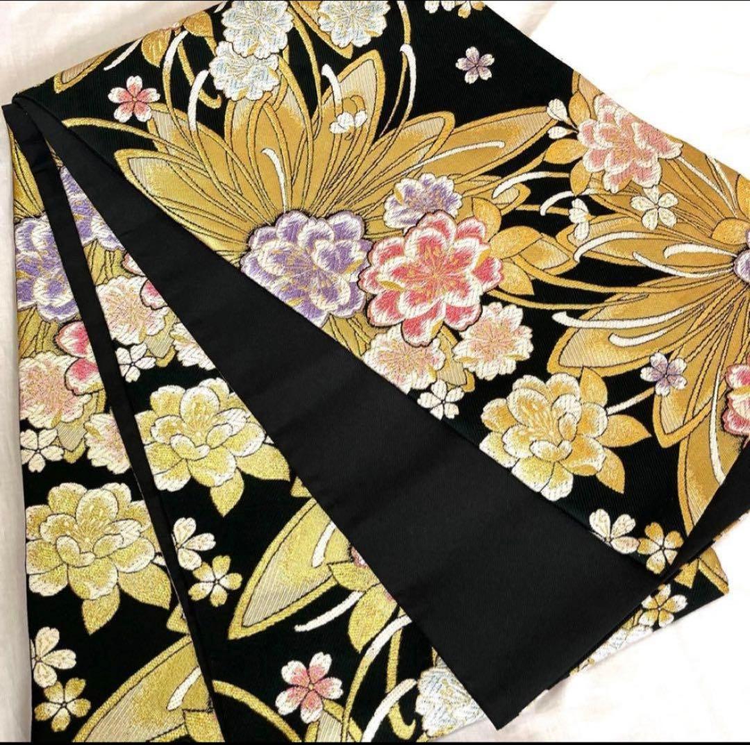 美品】振袖フルセット 正絹 ガード加工 雪輪紋 金駒刺繍 黒 桜