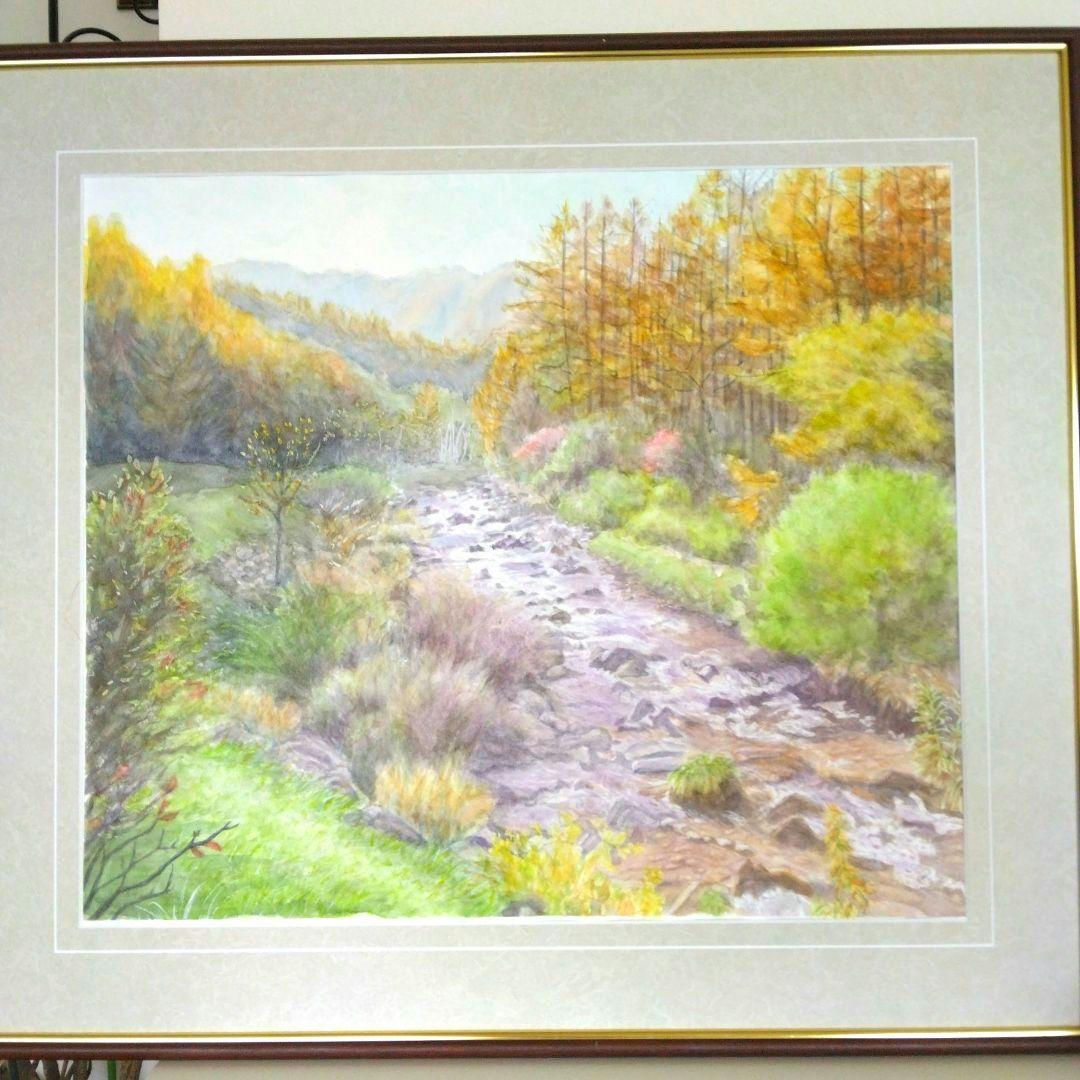 水彩画・風景画・紅葉‘長野県のある秋の風景 水彩画・風景画・紅葉'長野県のある秋の風景