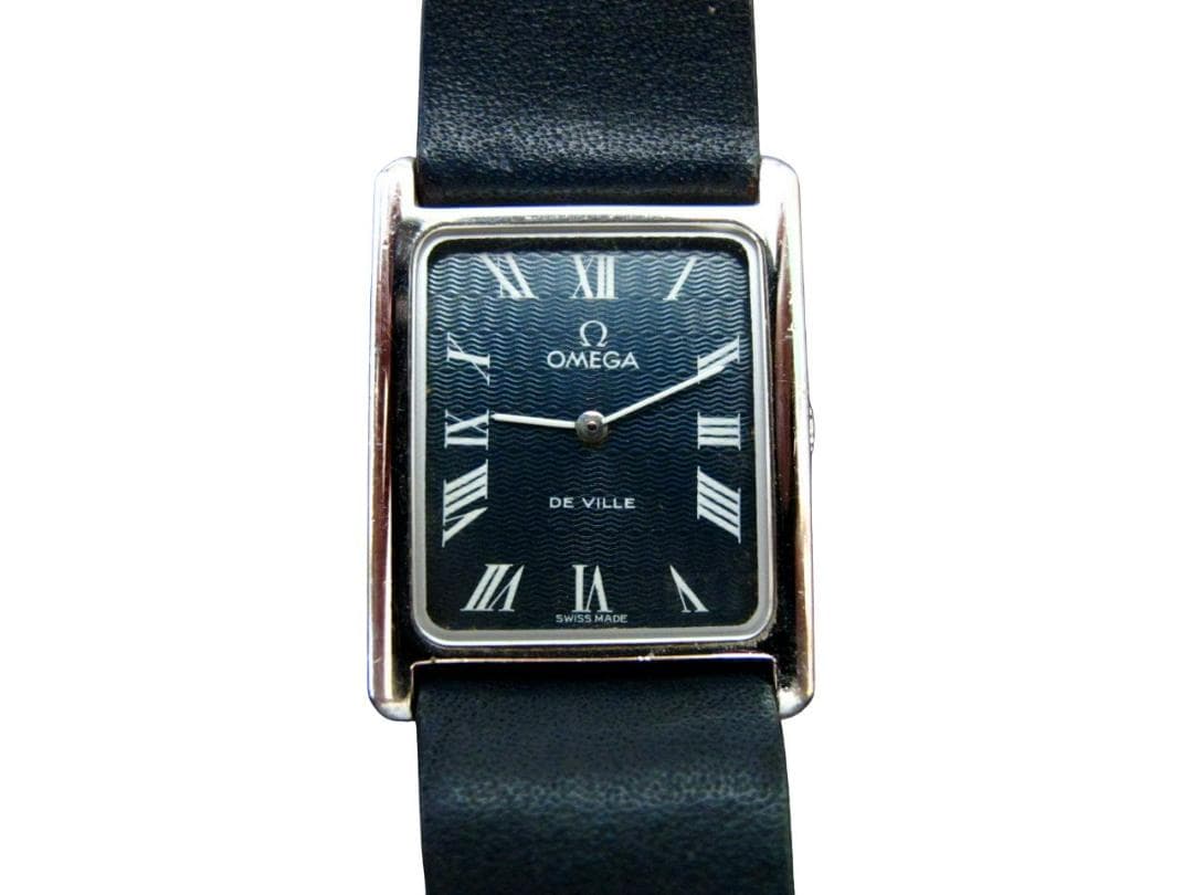 オメガ De Ville 手巻き 角型 メンズ 腕時計 紺文字盤 純正ベルト尾錠