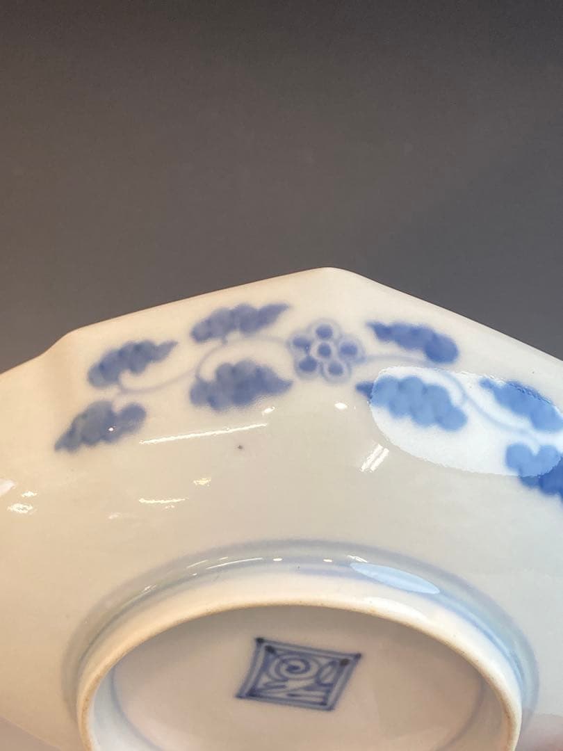 柿右衛門 染錦流水紅葉文菱形皿4客 角福在銘