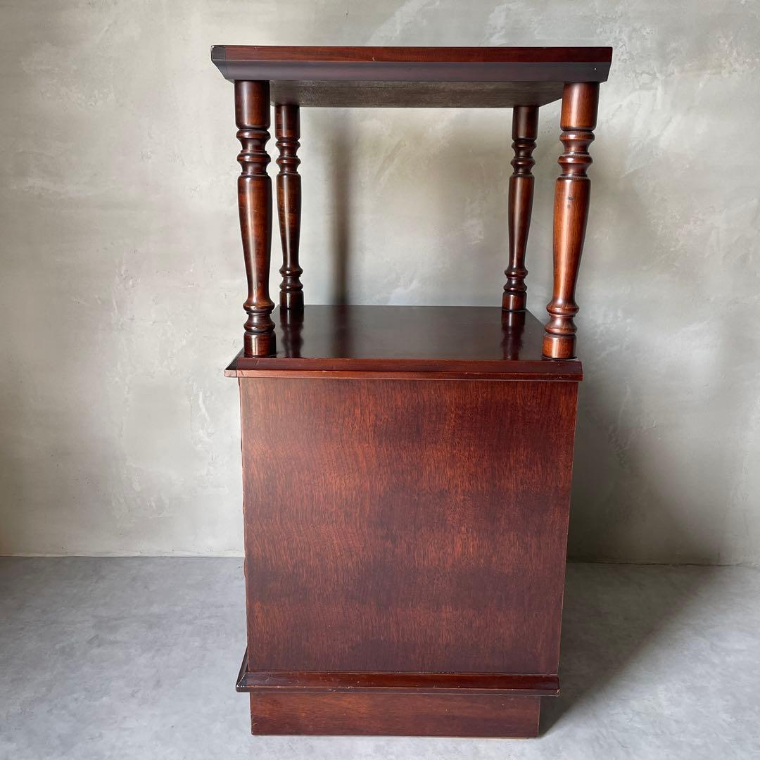 木製 桜材 ダークブラウン 電話台 民芸家具 抽斗4杯 アンティーク風