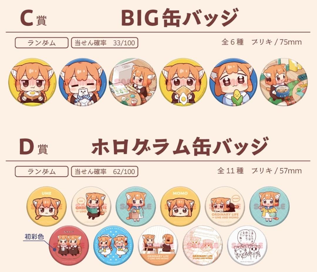 C賞D賞コンプリートセット うめともものふつうの暮らし 缶バッジがい～っぱいくじ