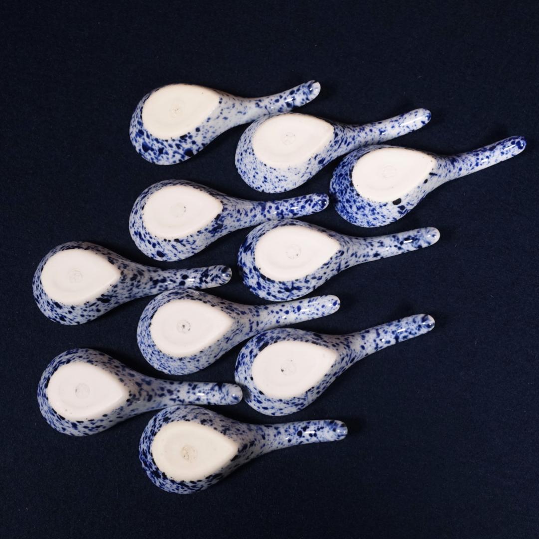 京焼 川尻一寛 禎山窯 染付 吹墨 レンゲ形 珍味入 10