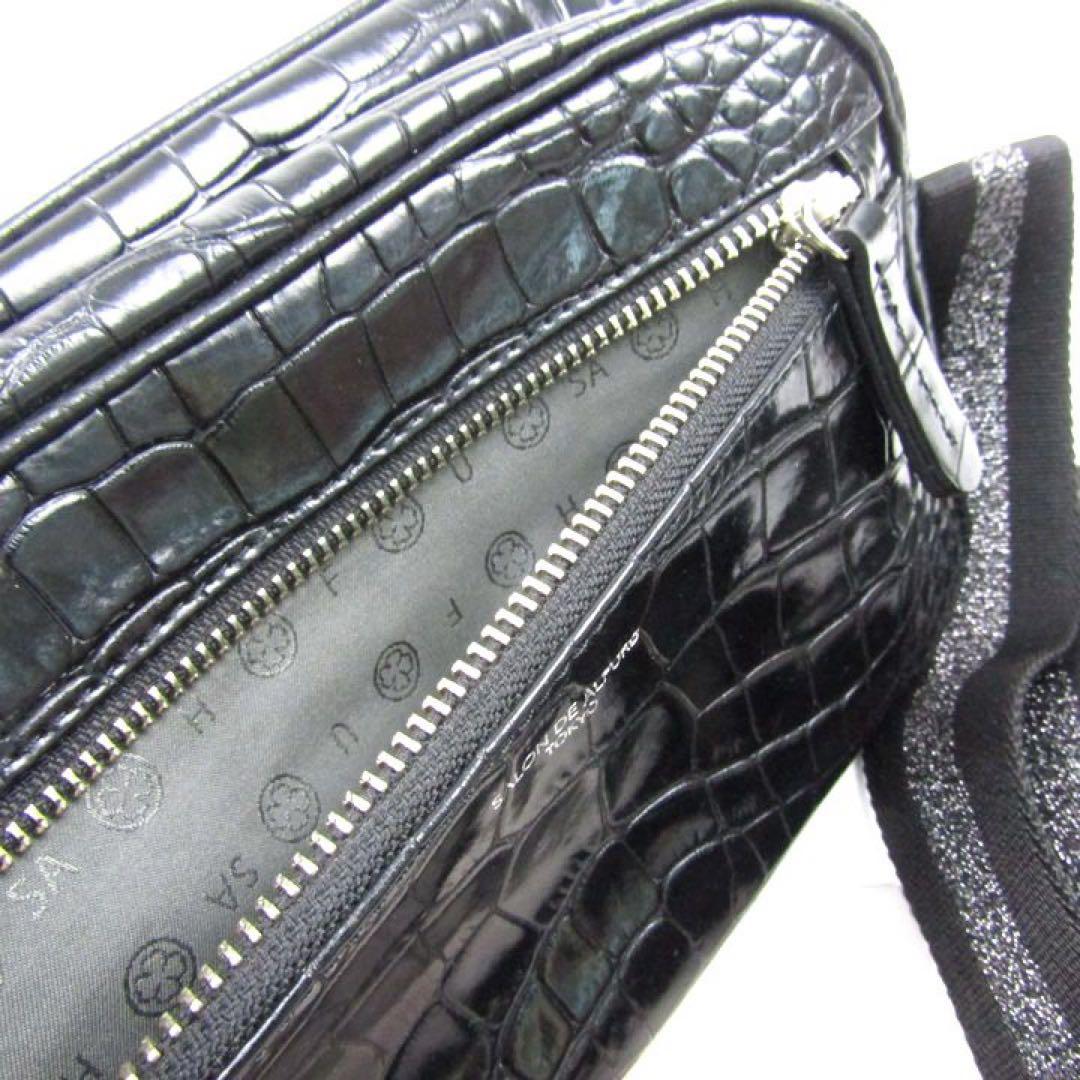 美品✨ サロンドアルファード クロコダイル型押し レザーショルダーバッグ 黒