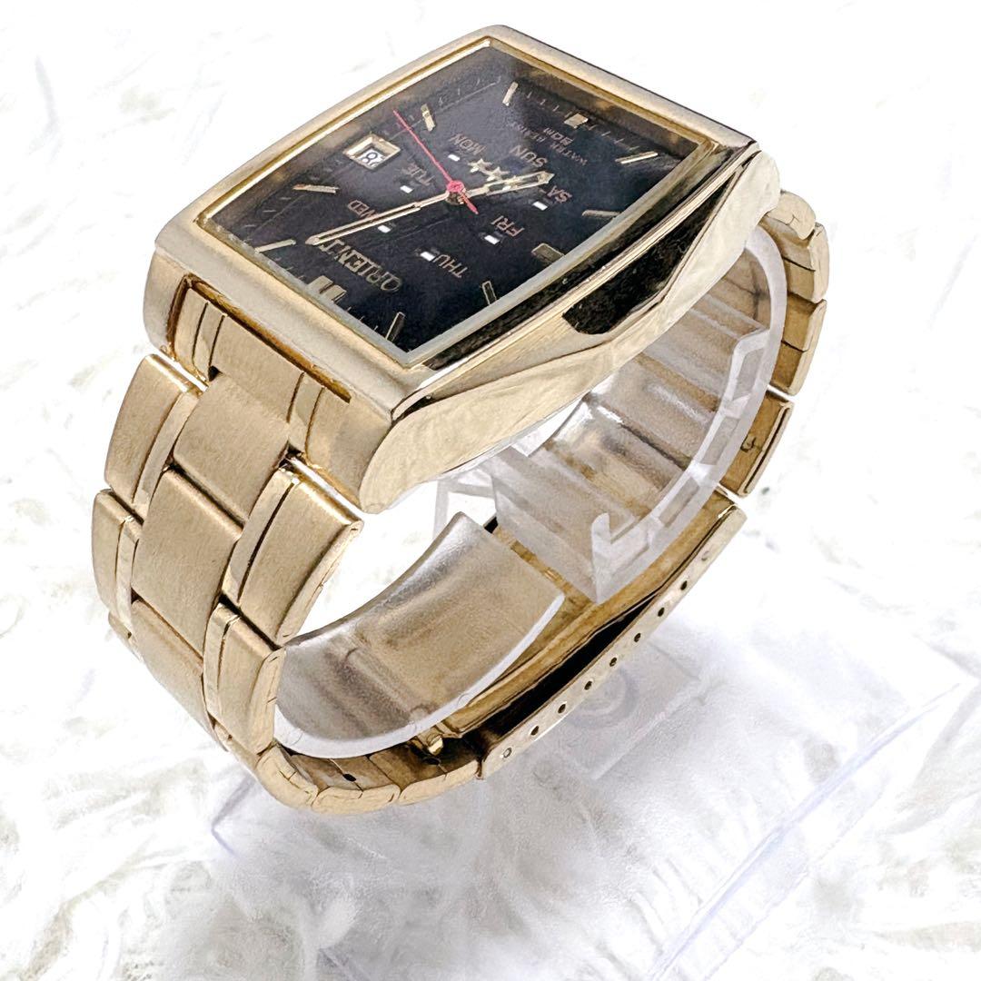 美品✨ORIENT オリエント スリースター 自動巻き デイデイト スクエア型