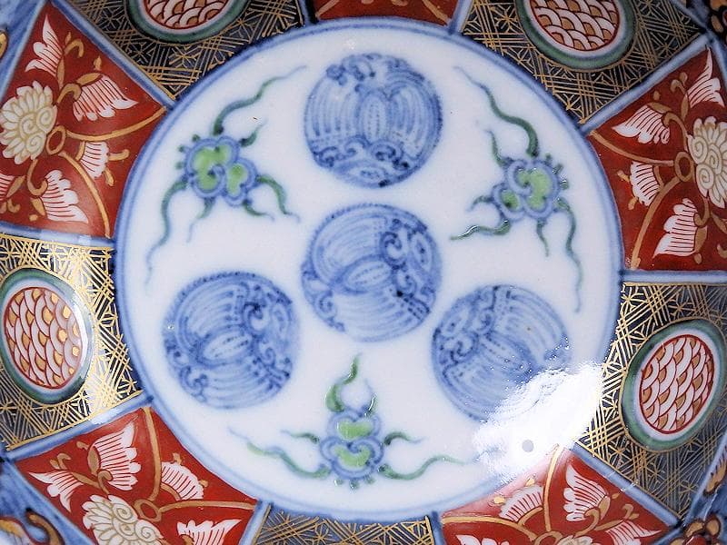 大聖寺伊万里　金襴手　鳳凰に雲　花に青海波の図　八角膾皿　D737AS-fbsv