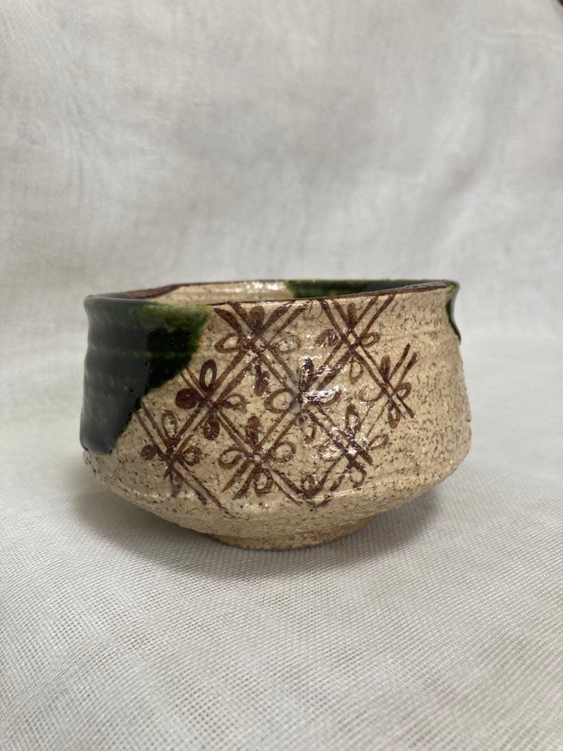 山口錠鉄(正悟)／織部半筒茶碗／A86 山口錠鉄(正悟)／織部半筒茶碗／A86