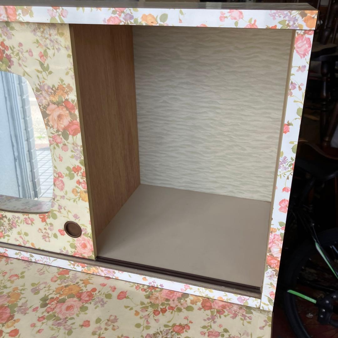昭和レトロ 花柄 バラ柄 木製チェスト 5段タンス 飾り棚 古家具 ビンテージ