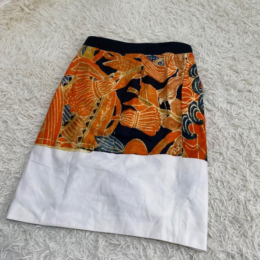 ドリスヴァンノッテン 藍染 和柄 総柄 スカート コットン 白 36 S