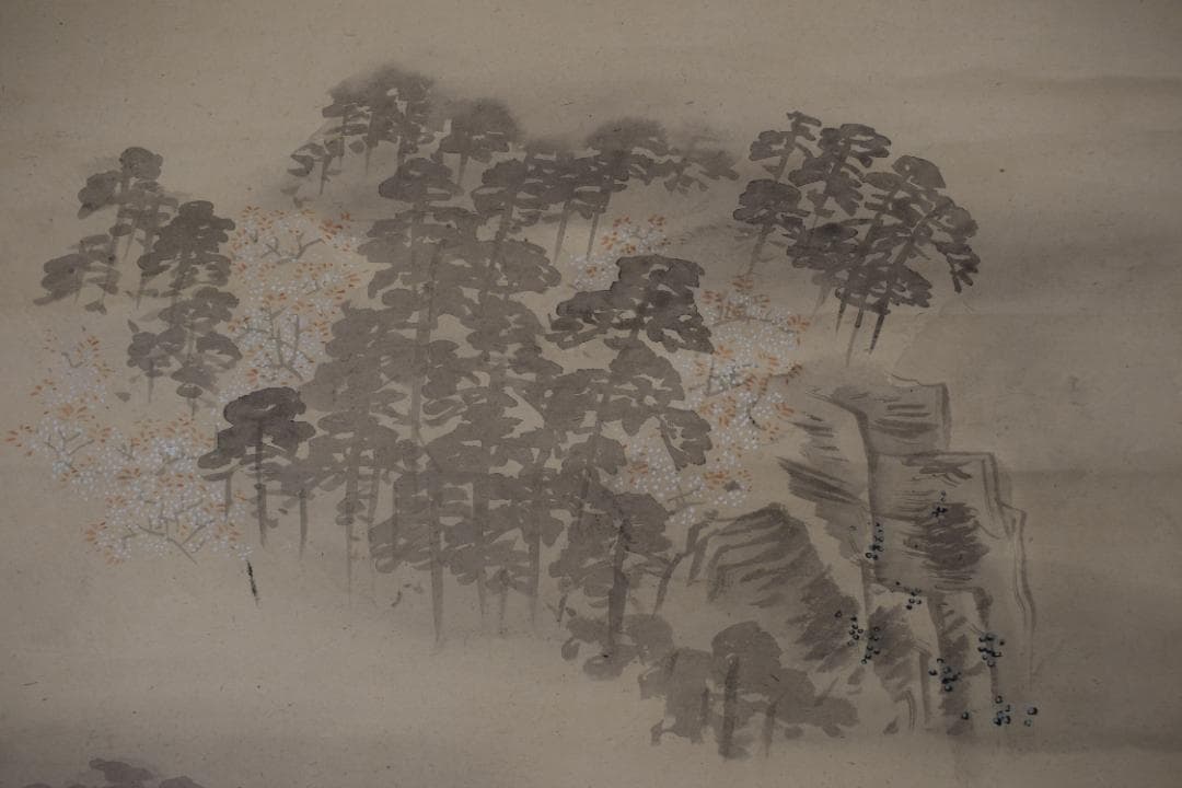 真作】柴田義薫/春景嵐山山水図/高砂之図/双幅/掛軸☆宝船