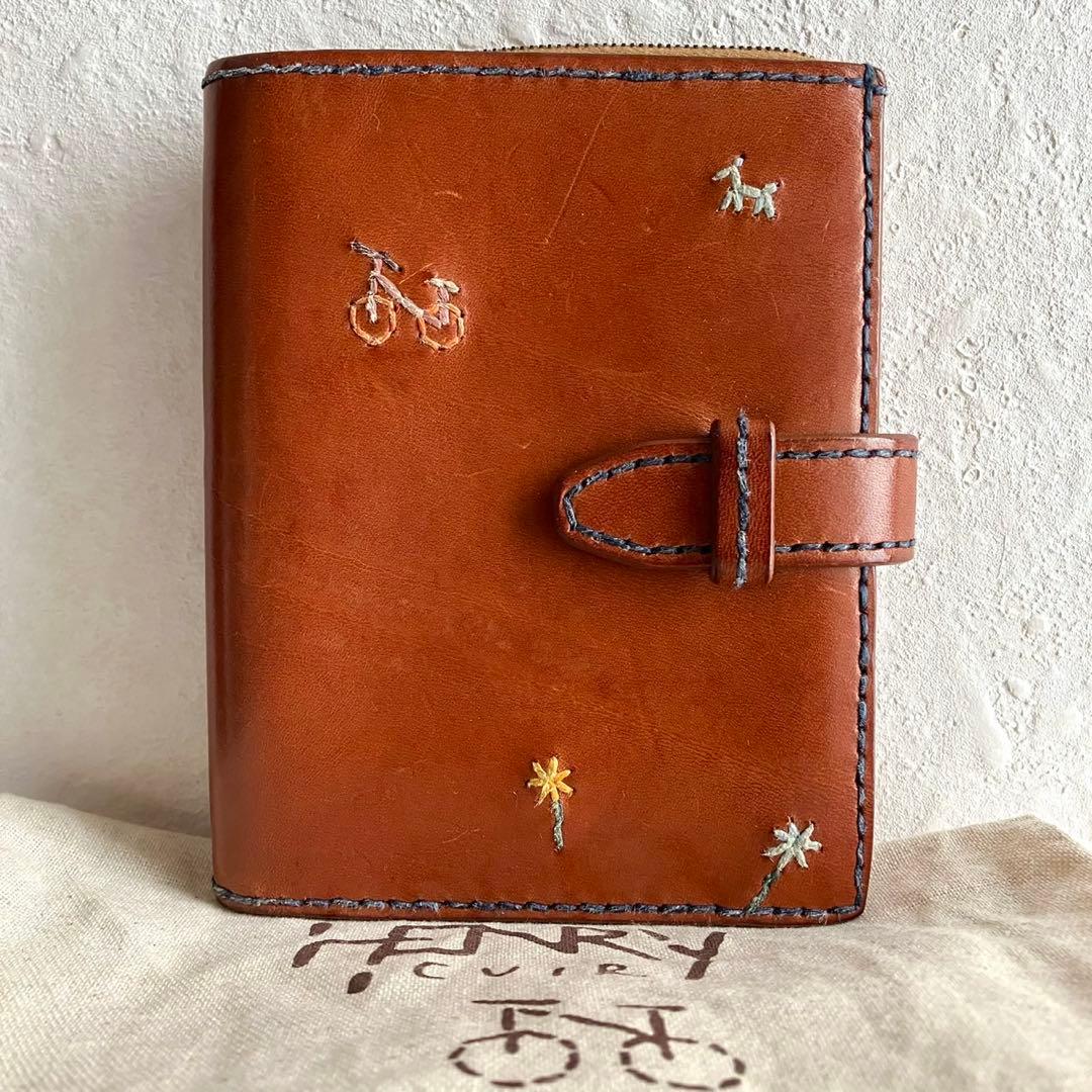 廃盤 希少 HENRY CUIR 折り財布 手帳型 刺繍 レザー ブラウン 中古・古着通販】HENRY CUIR (アンリークイール) RAMBLAS コンパクト