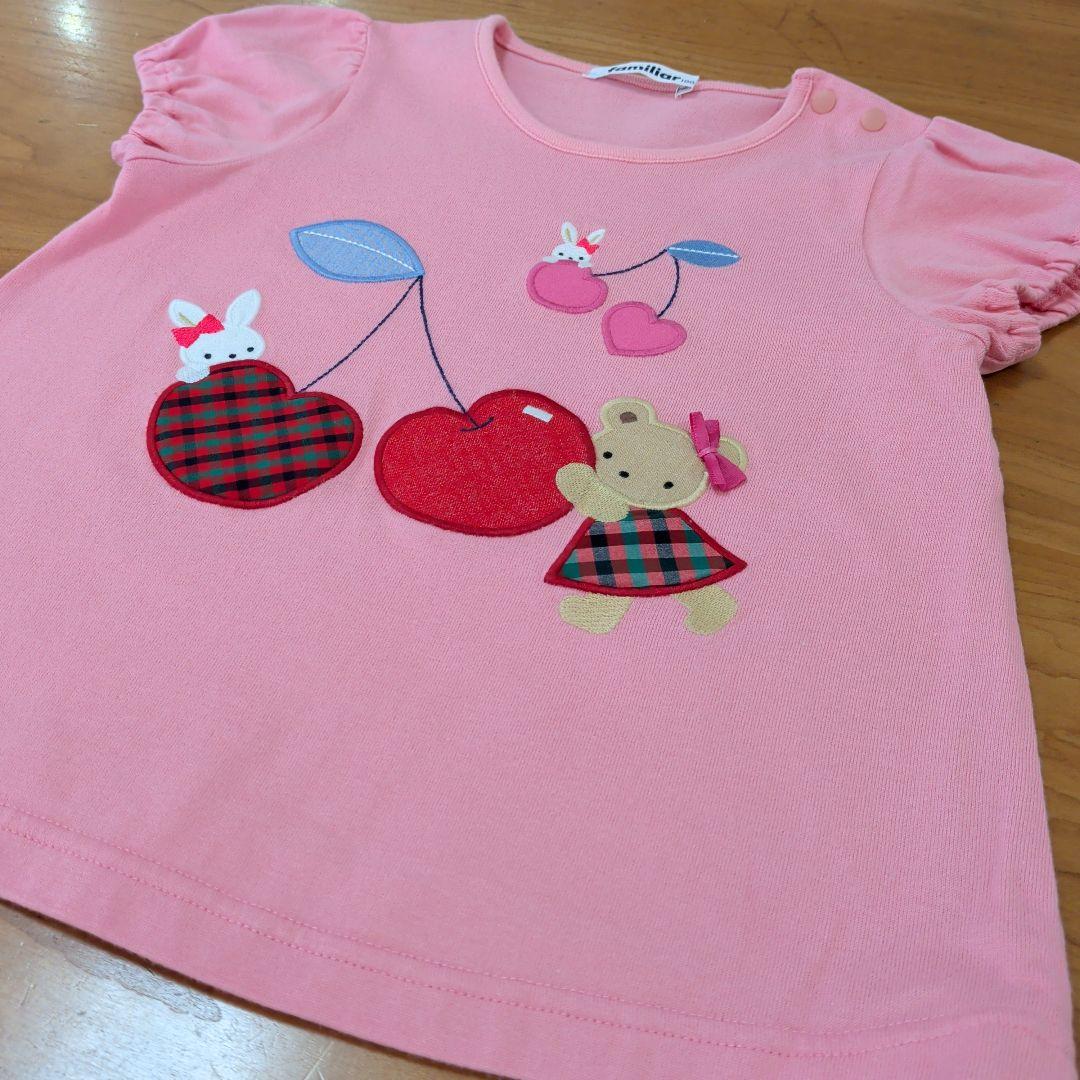 ファミリア ウサギとクマ ピンクTシャツ 100cm 1回着用 クリーニング