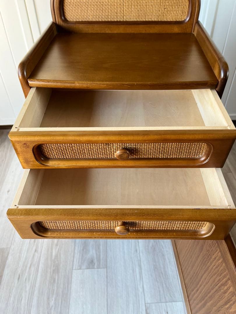 カリモク 電話台 収納 チェスト ラタン風 レトロ ビンテージ