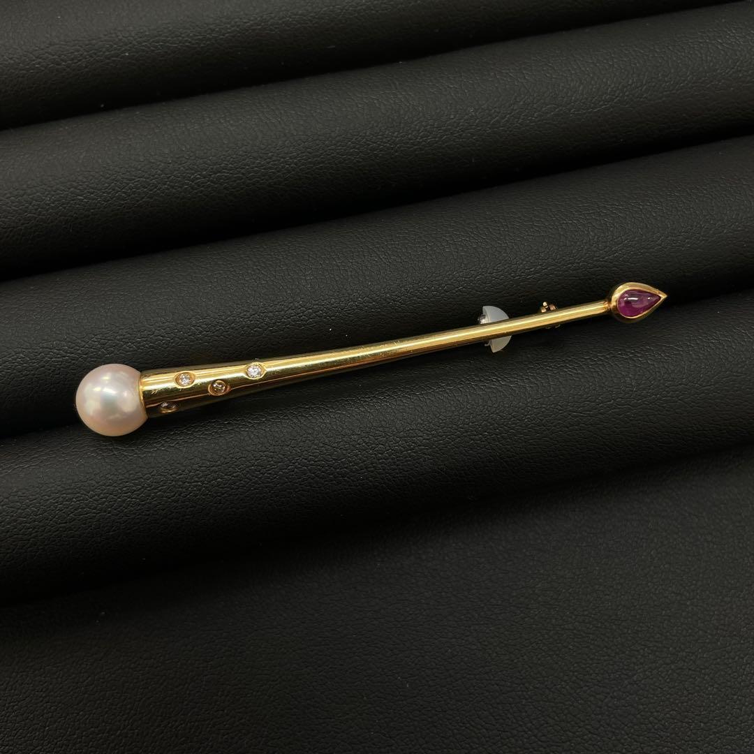 18KT パールとルビーのブローチ MIKIMOTO【ミキモト】 K18アコヤパール ルビーブローチ (NO.62085