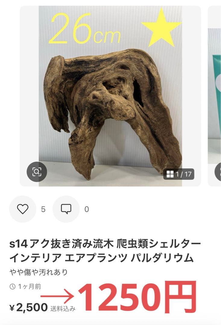 k42アク抜き済み流木 爬虫類シェルター レイアウト用 インテリア エア