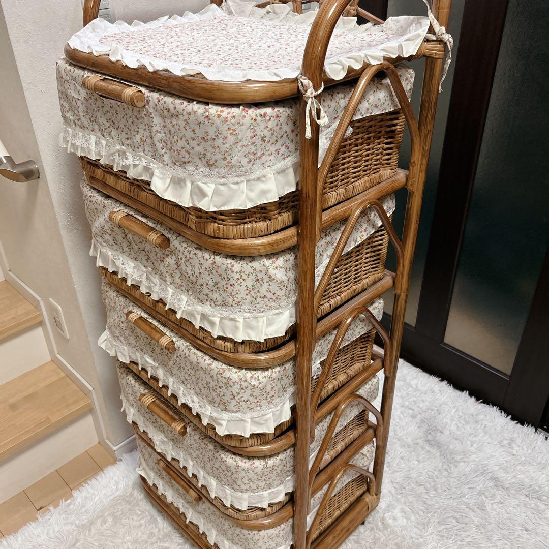 ラタンチェスト 5段 籐家具 ビンテージ キャビネット収納 ラタン