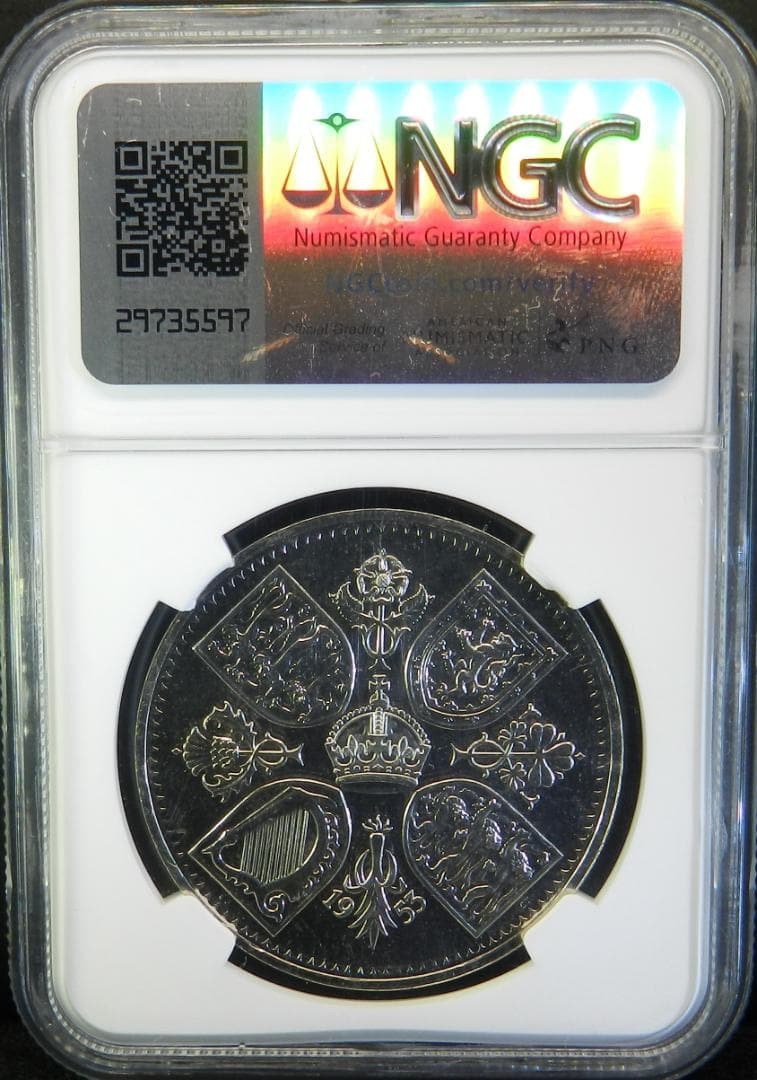 1953年 イギリス エリザベス2世 NGC 白銅貨 クラウン PF65 銀貨