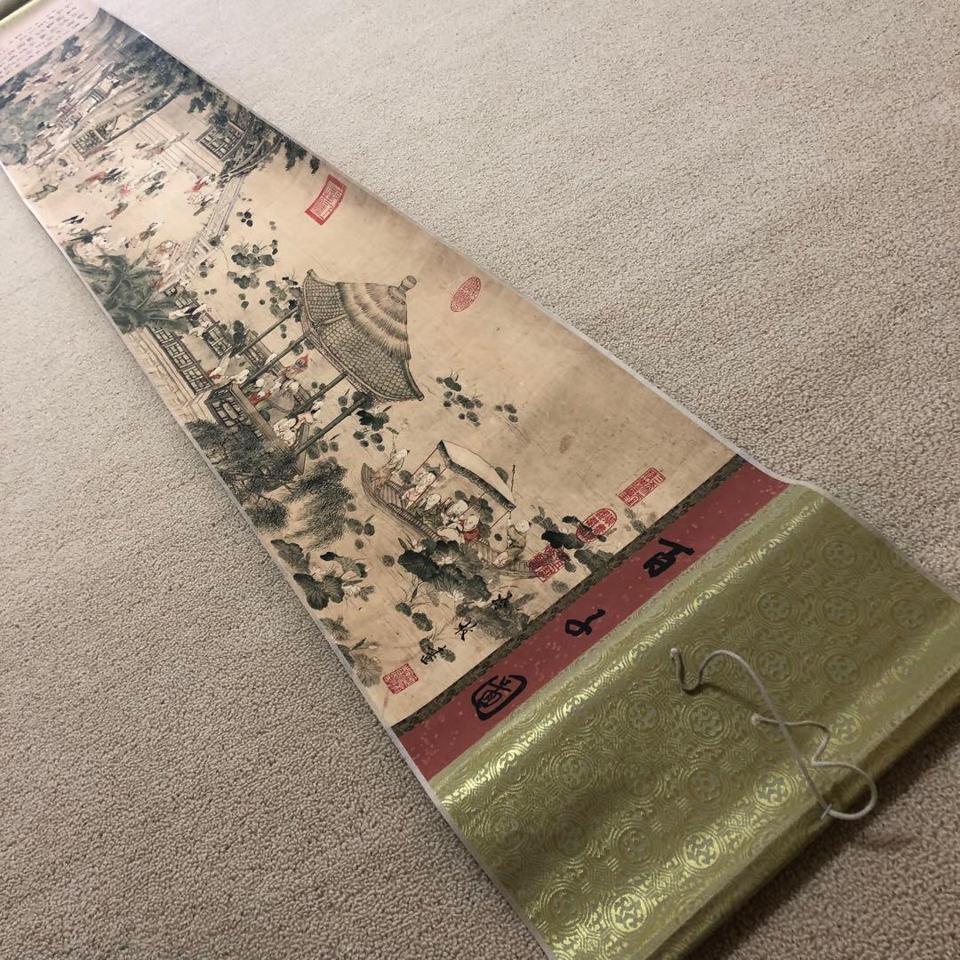 名家 冷枚　百子図 巻き絵 三希堂 御書房 乾隆皇帝印218cm *30cm